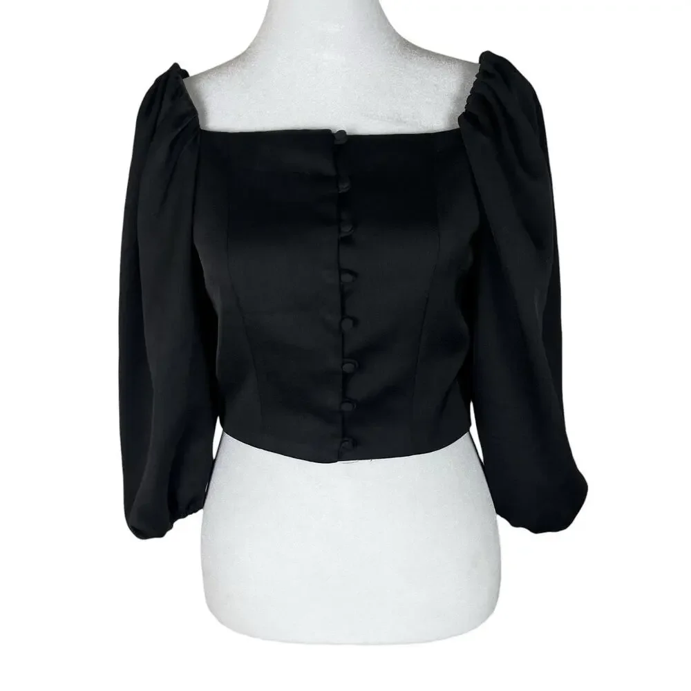 Cult Gaia Black Petra Bishop Blouse Puff Sleeve Corset Victorian Witchy Size XS
